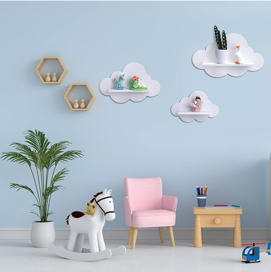 Cloud-shaped shelves for toddler girl bedroom